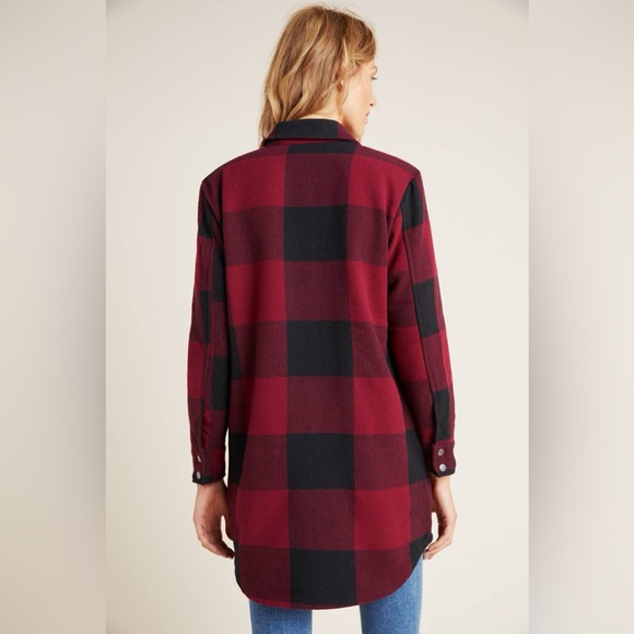 BB Dakota Anthropologie Eldridge Buffalo Plaid Jacket Shacket Dark Red Large - Picture 4 of 16